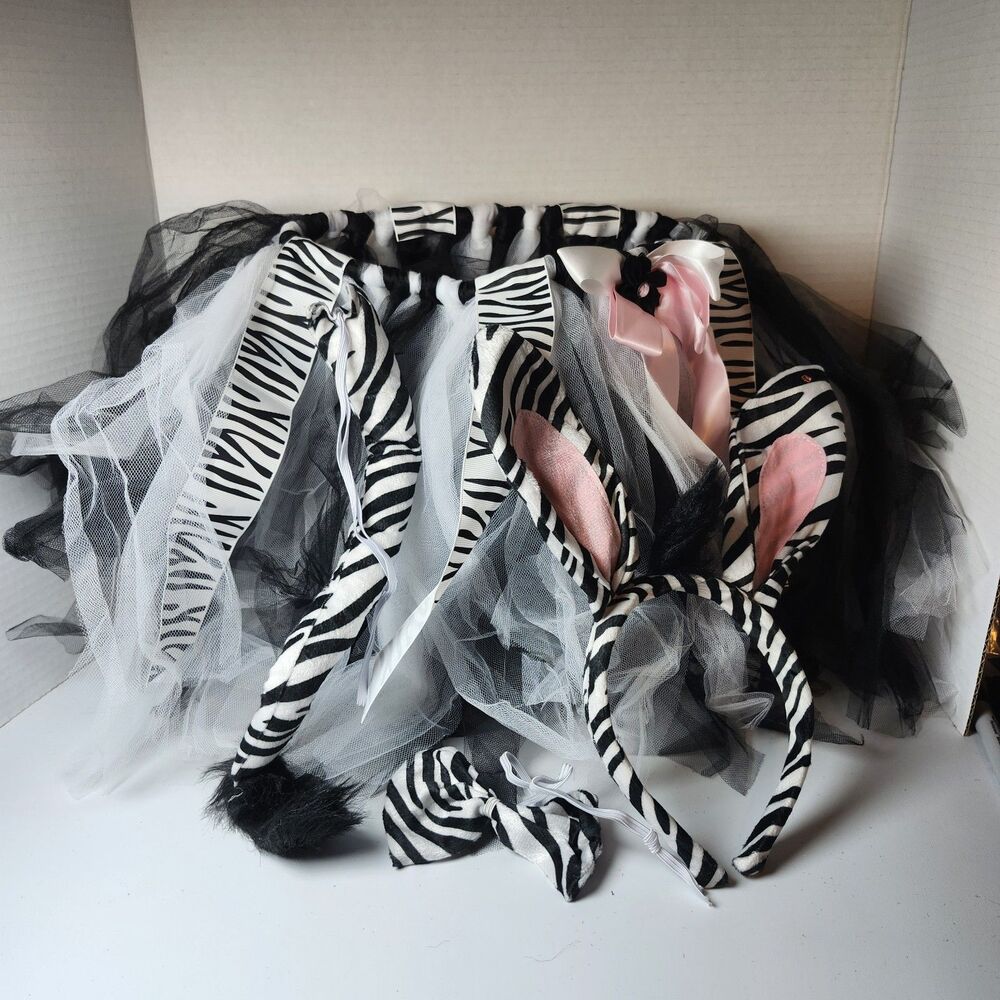 Kids Zebra Headband, Tie, Tail, And Tutu